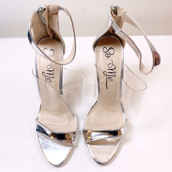 NWOT So Me Victoria Silver Clear Stiletto Heels 7 - Picture 2 of 5